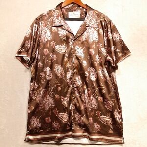 Suslo Couture Mens SS Floral Print Button Shirt Sz.2XL/Brown/Floral Print